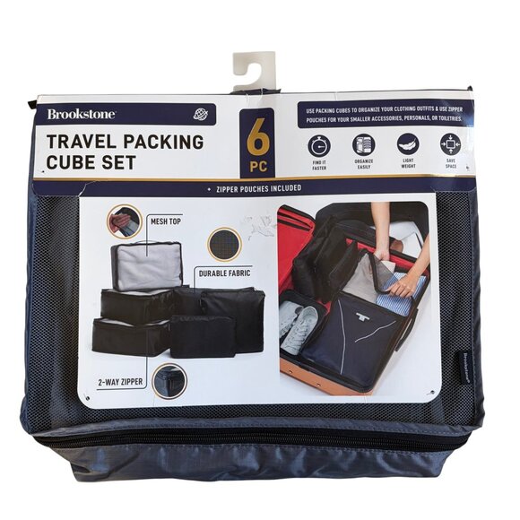 NWT - Brookstone 6 Piece Travel Packing Cube Set (Charcoal Gray) - Picture 1 of 4